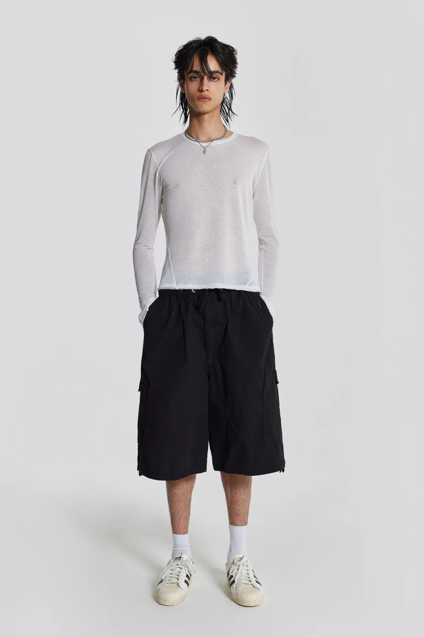 Black Parachute Cargo Baggy Shorts sold by Jaded London product image thumbnail 2