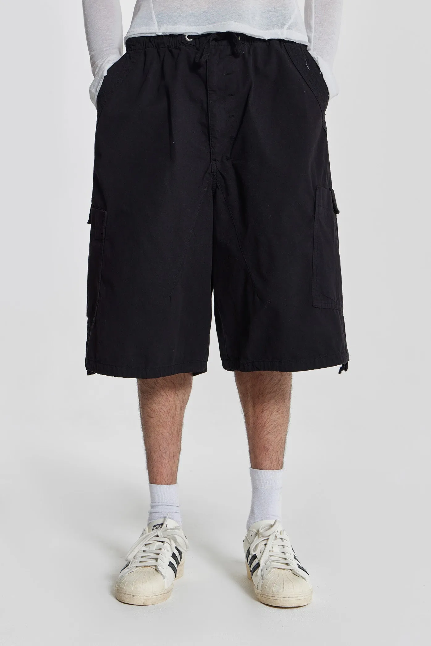 Black Parachute Cargo Baggy Shorts sold by Jaded London