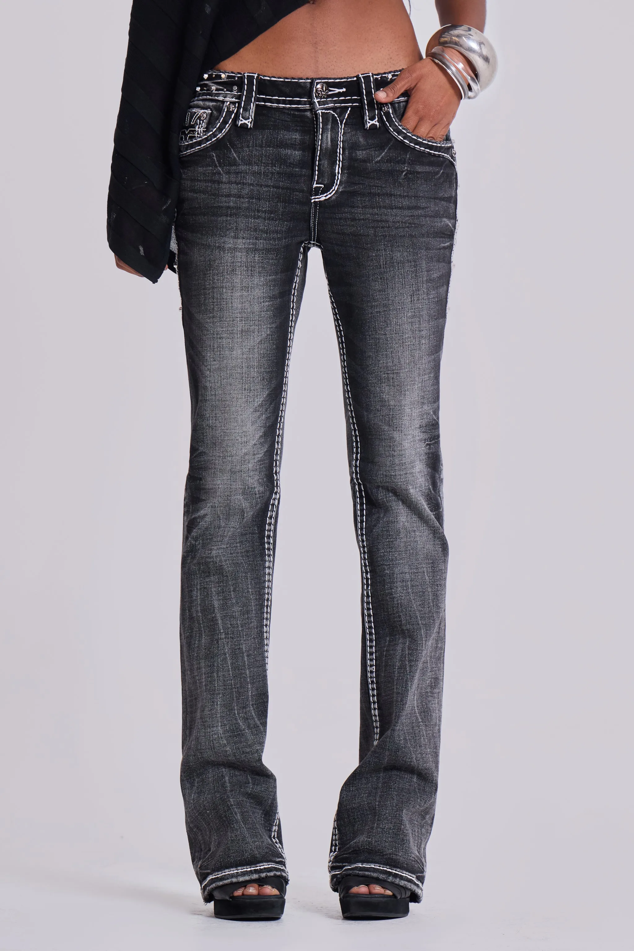 Rock Revival Madison Bootcut Jeans in Washed Black sold by Jaded London product image thumbnail 2