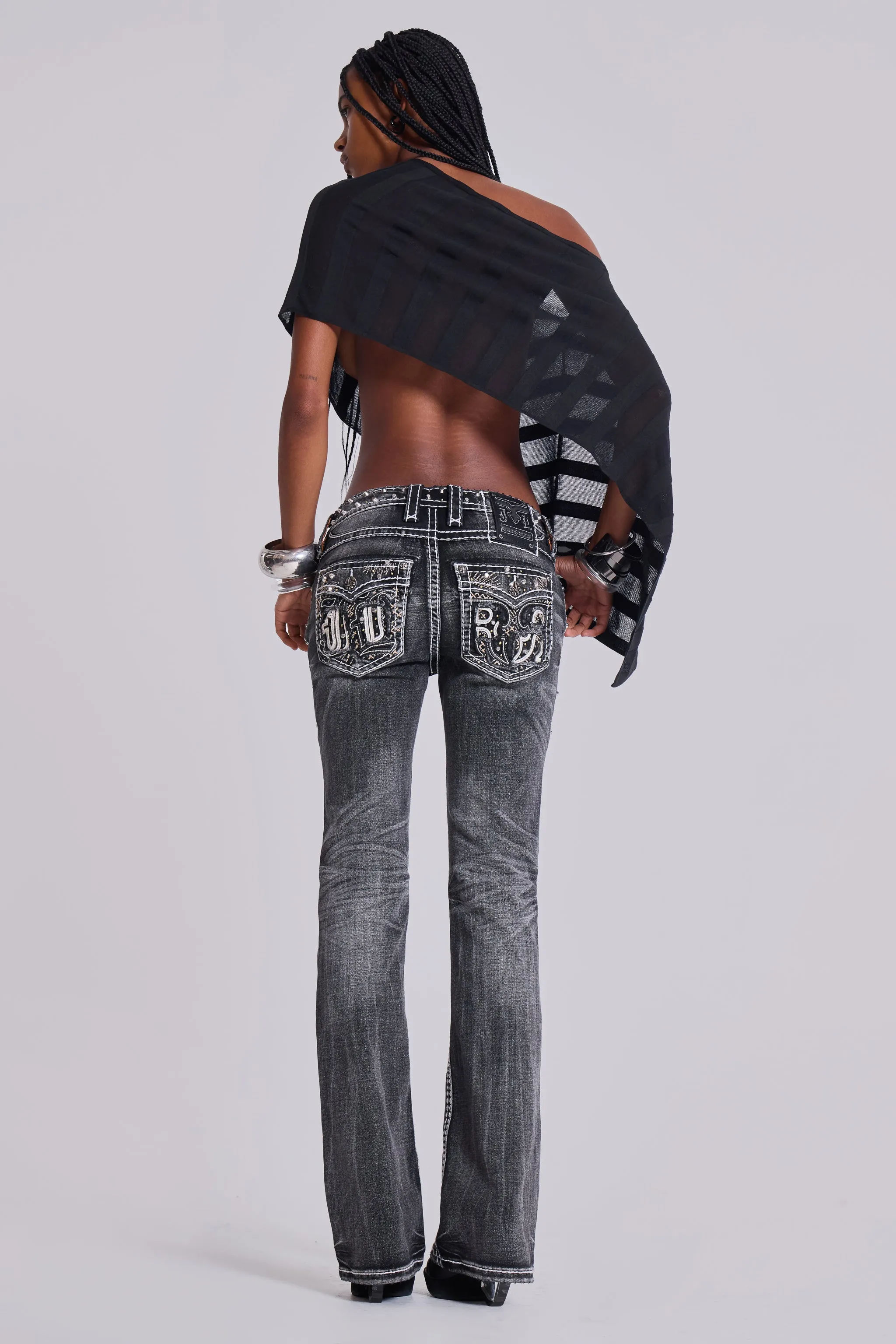 Rock Revival Madison Bootcut Jeans in Washed Black sold by Jaded London