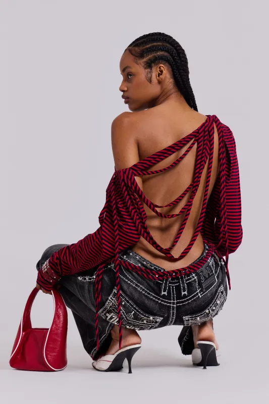 Gaia Slashed Backless Stripe Top sold by Jaded London