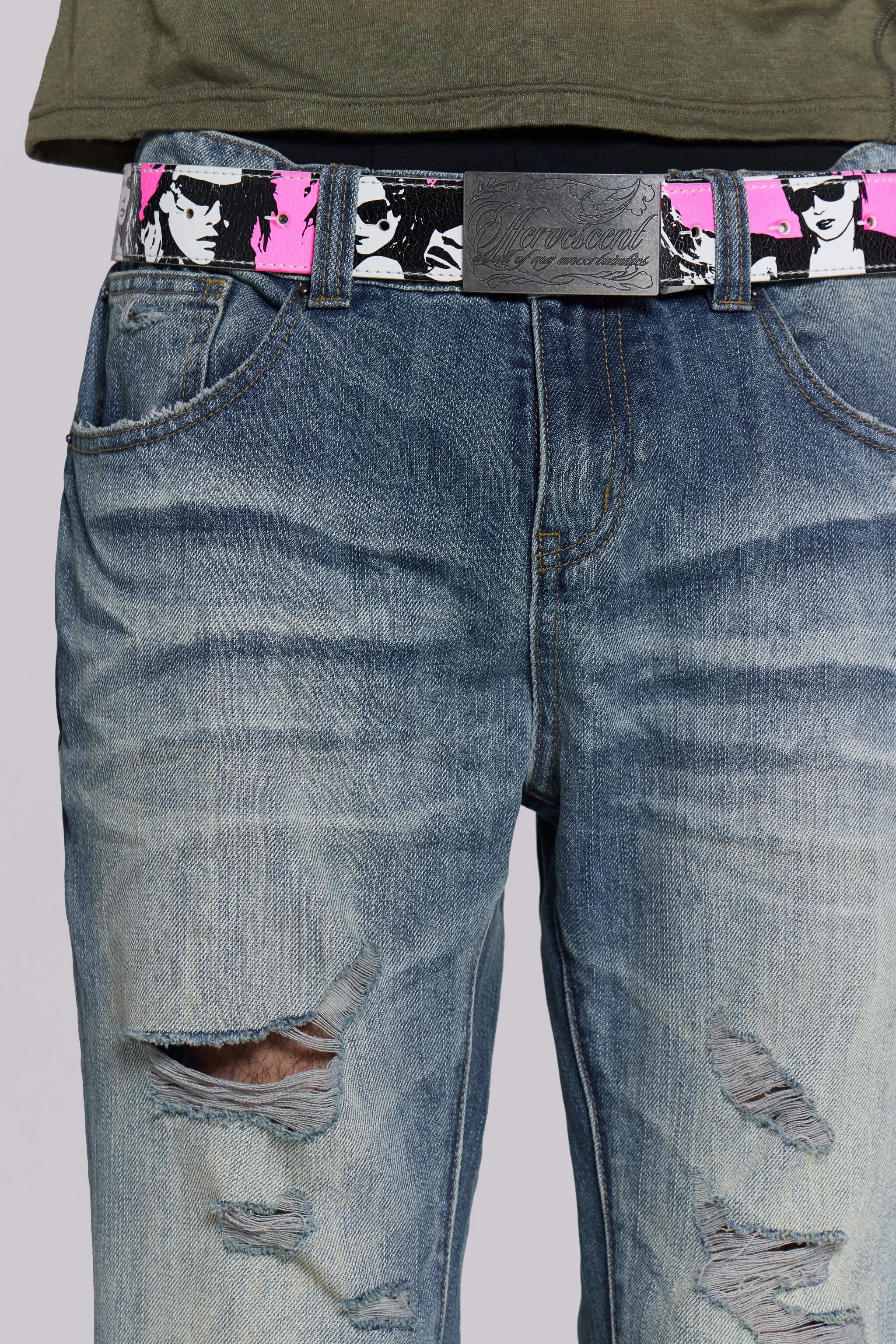 Mid Blue Distressed Creased Drift Flared Jeans sold by Jaded London product image thumbnail 5