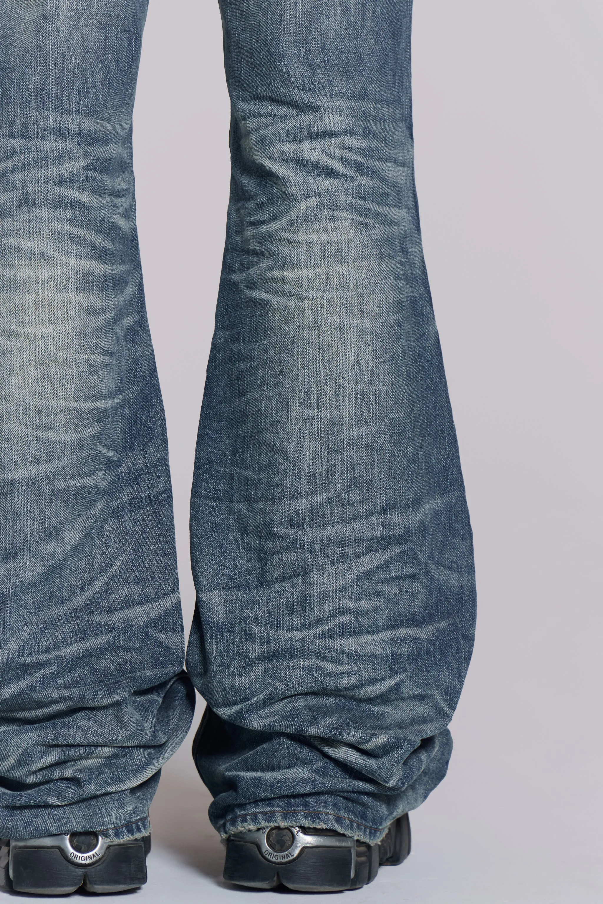 Mid Blue Distressed Creased Drift Flared Jeans sold by Jaded London product image thumbnail 4