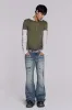 Mid Blue Distressed Creased Drift Flared Jeans sold by Jaded London