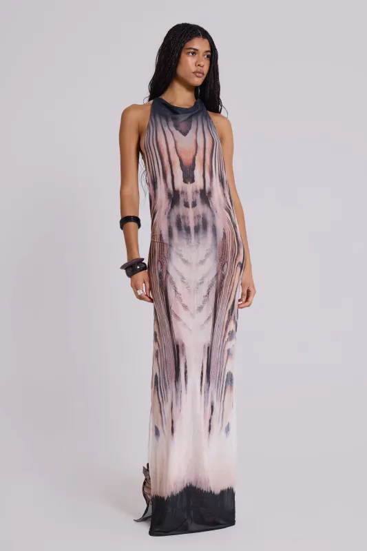 Xaviera Backless Mesh Maxi Dress sold by Jaded London