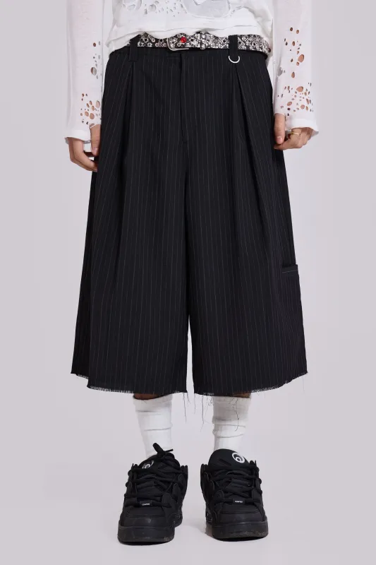 Black Pinstripe XL Goliath Baggy Shorts sold by Jaded London
