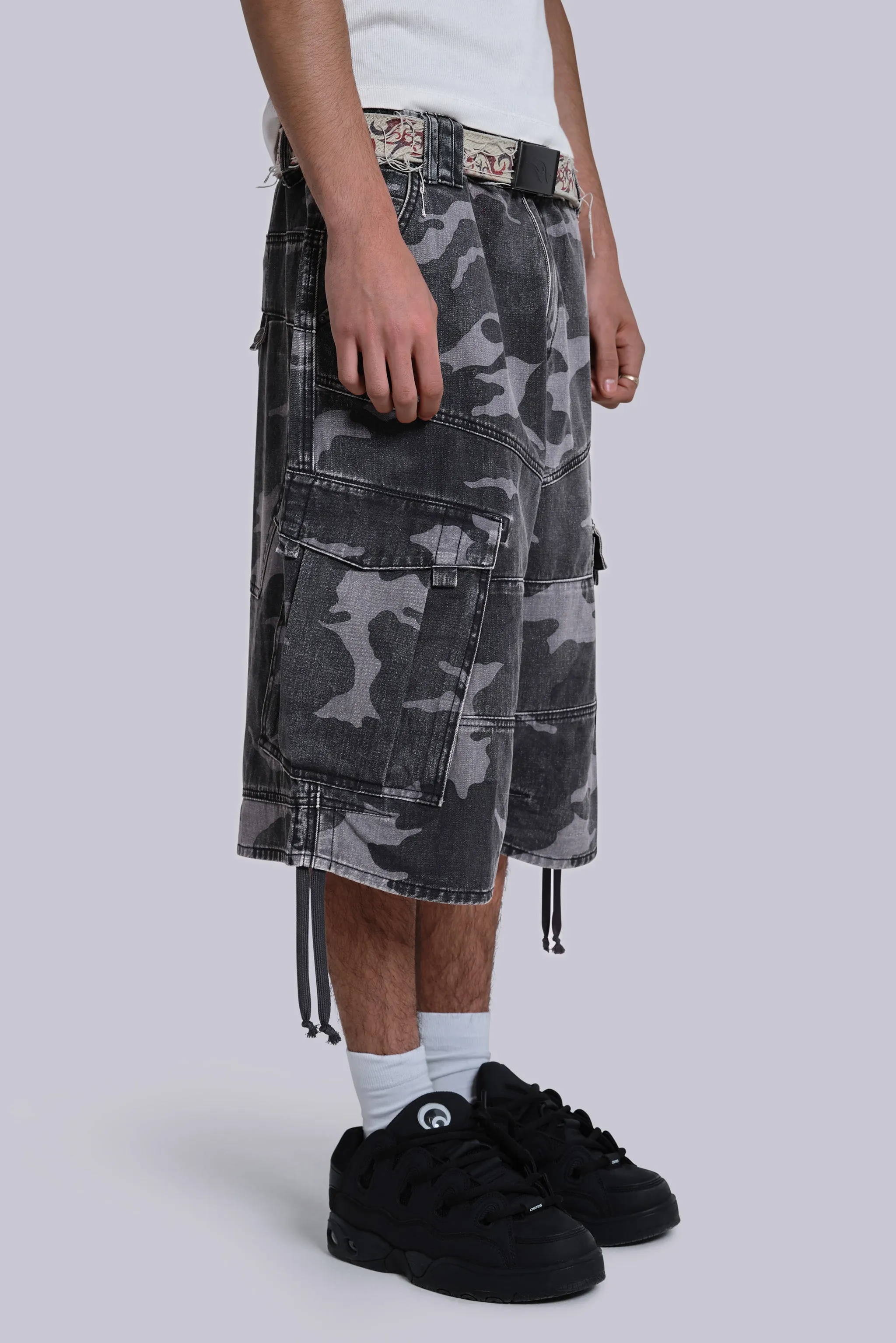 Black Cadet Camo Baggy Shorts sold by Jaded London product image thumbnail 3
