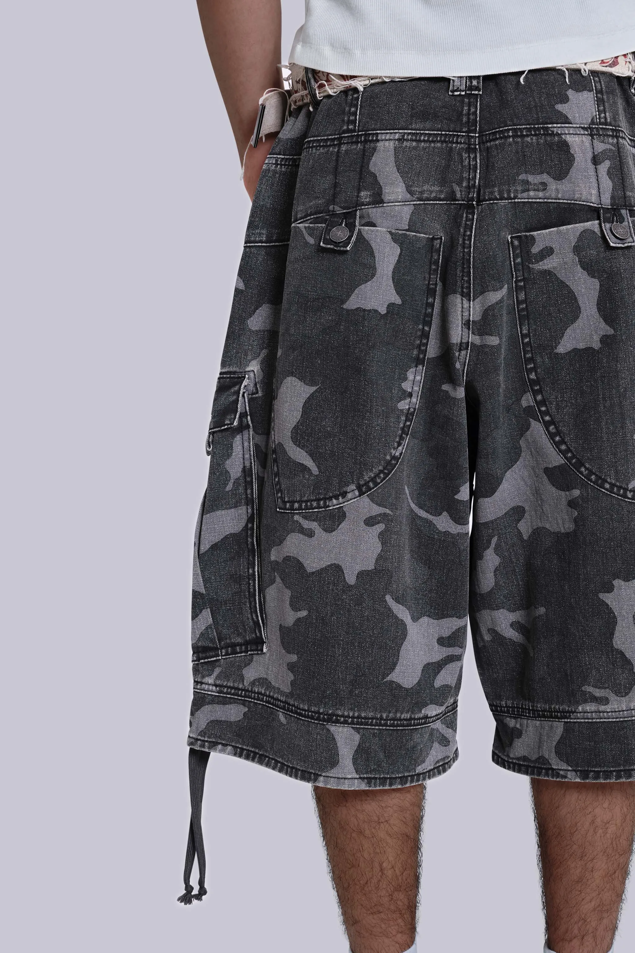 Black Cadet Camo Baggy Shorts sold by Jaded London product image thumbnail 5