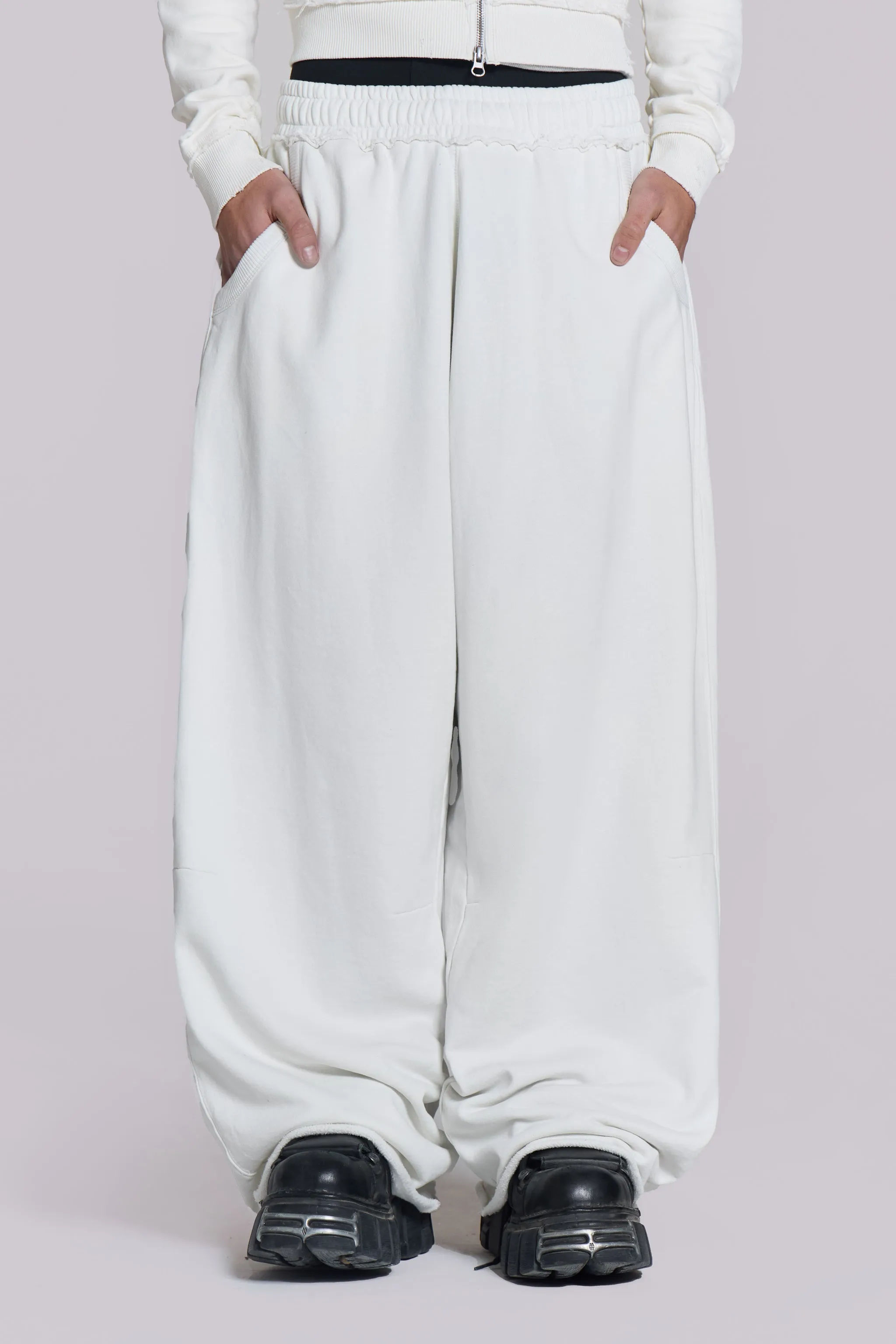 White Baggy Monster Joggers sold by Jaded London