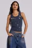 Eye Contact Vest Top With Eyelets in Grey sold by Jaded London