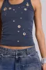 Eye Contact Vest Top With Eyelets in Grey sold by Jaded London