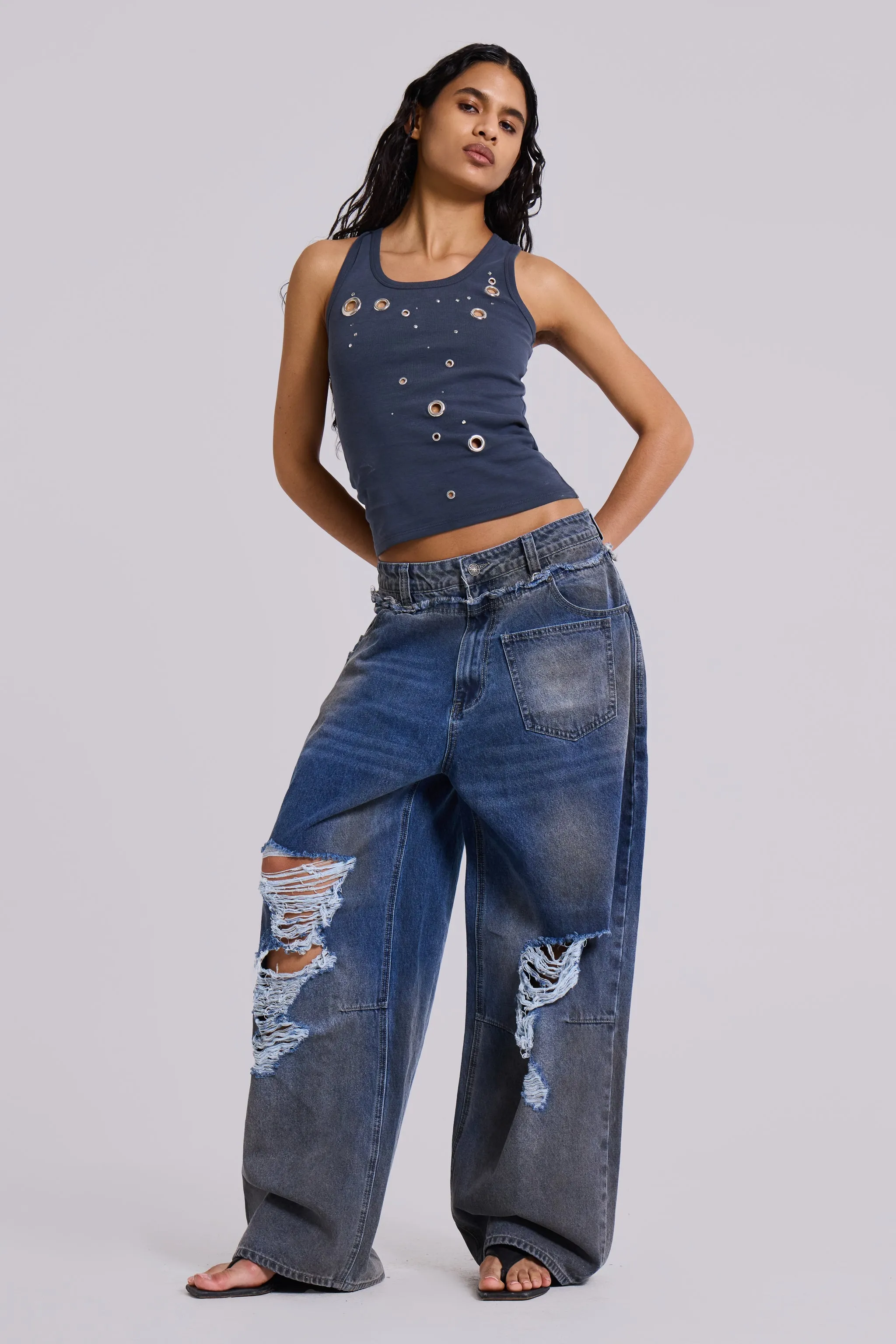 トップス Jaded london Eye Contact Vest Top Eye Contact Vest Top With Eyelets in Grey | Parallel