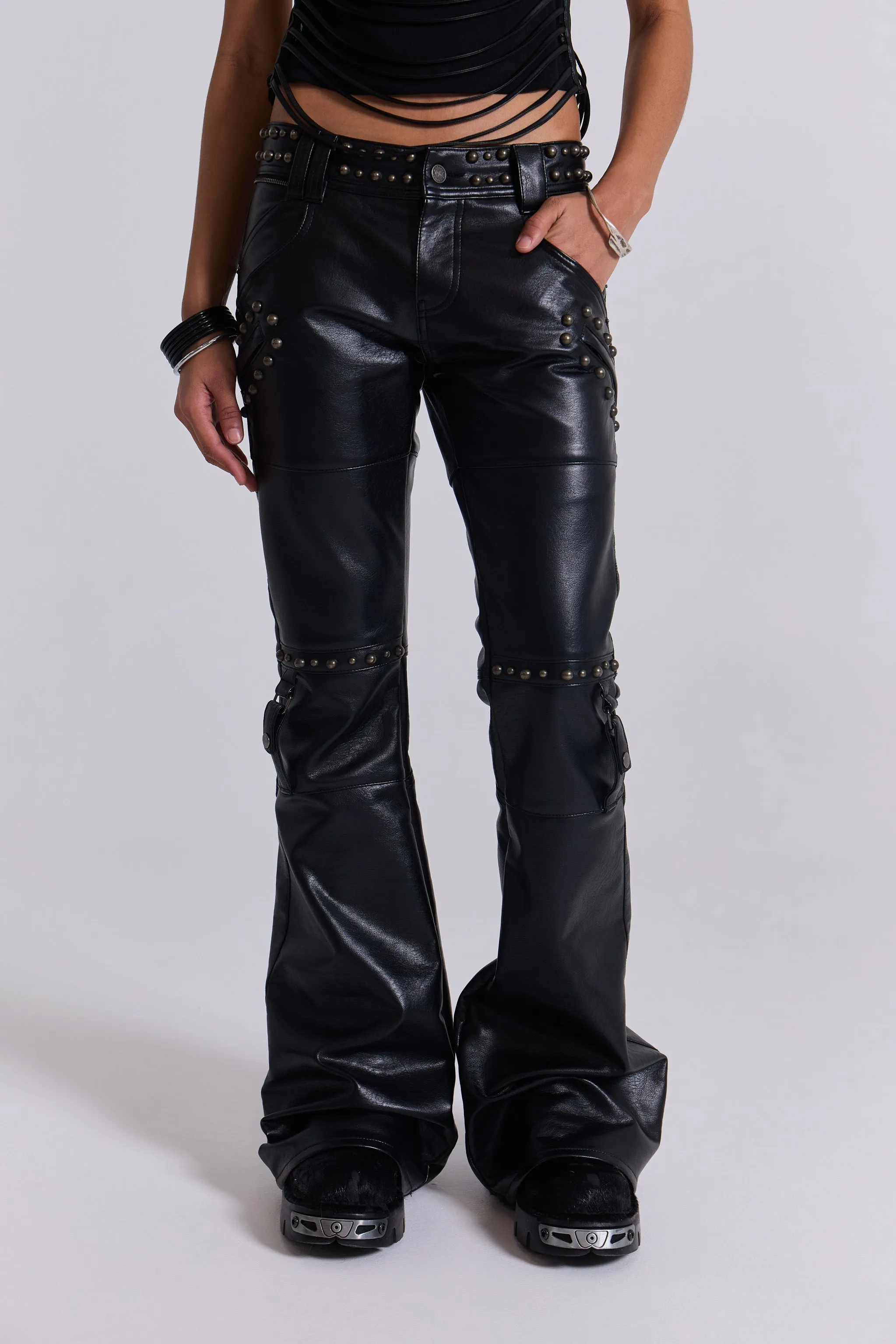 Black Carbon Black Studded Drift Bootcut Pants sold by Jaded London product image thumbnail 2