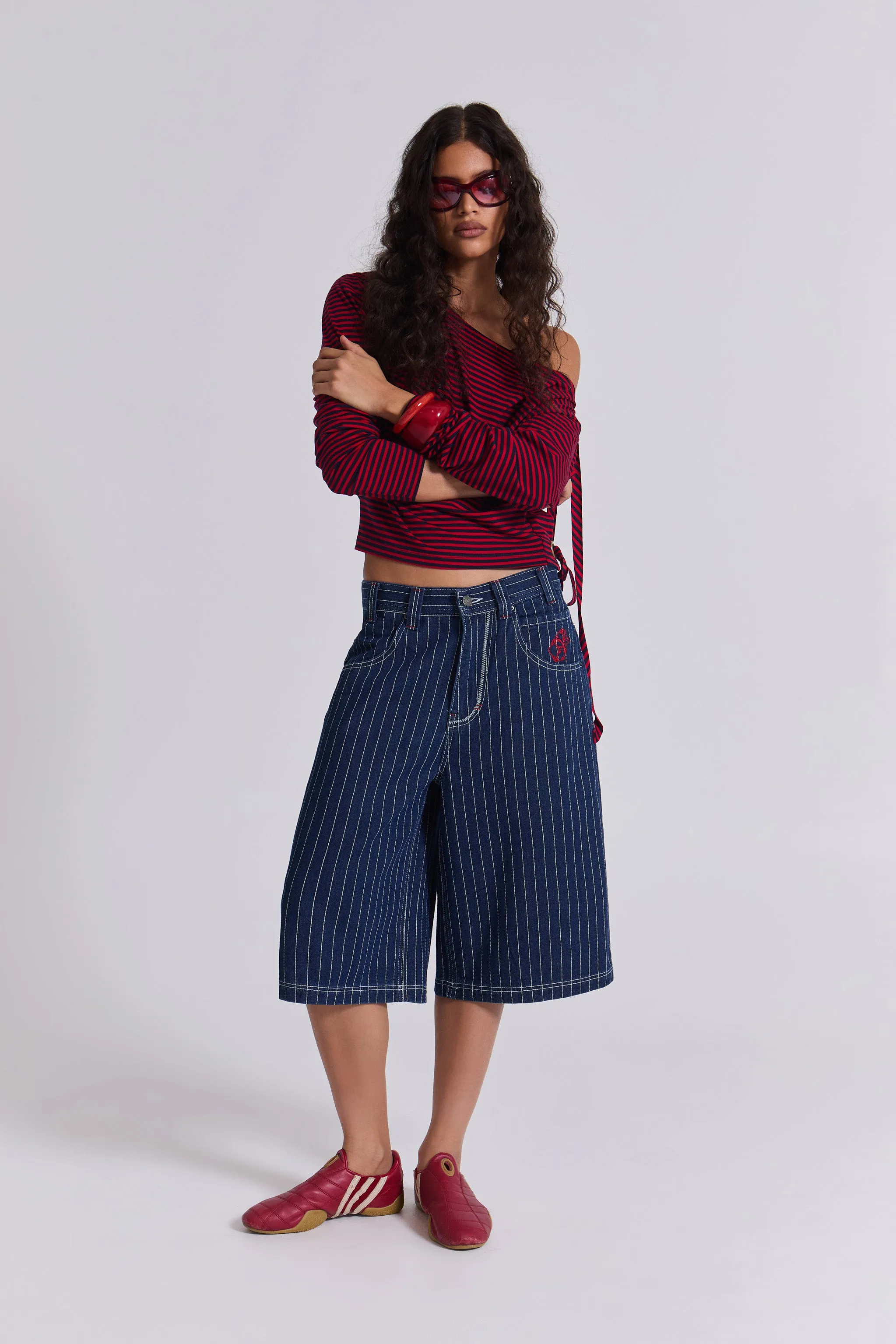 Ollie Pinstripe Jorts sold by Jaded London product image thumbnail 4