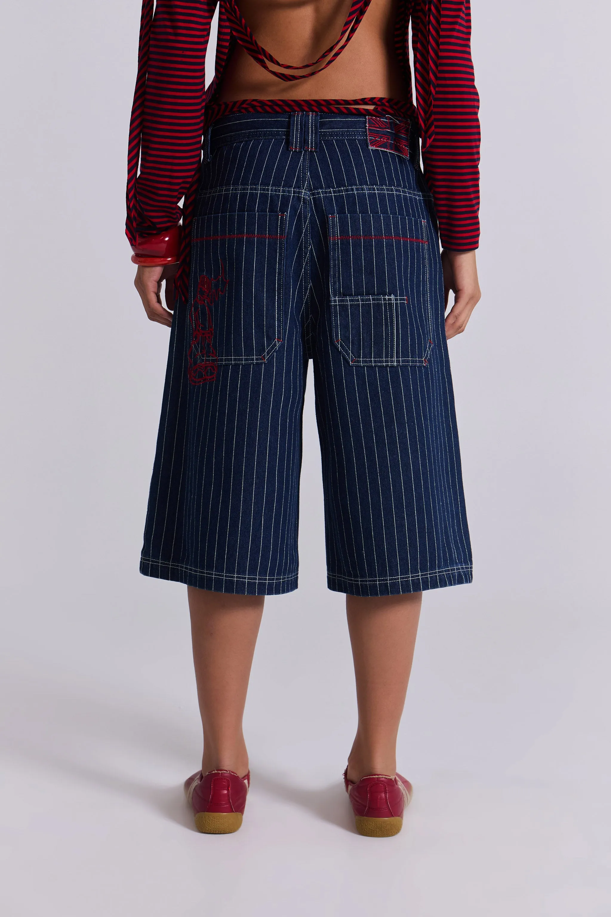 Ollie Pinstripe Jorts sold by Jaded London product image thumbnail 3