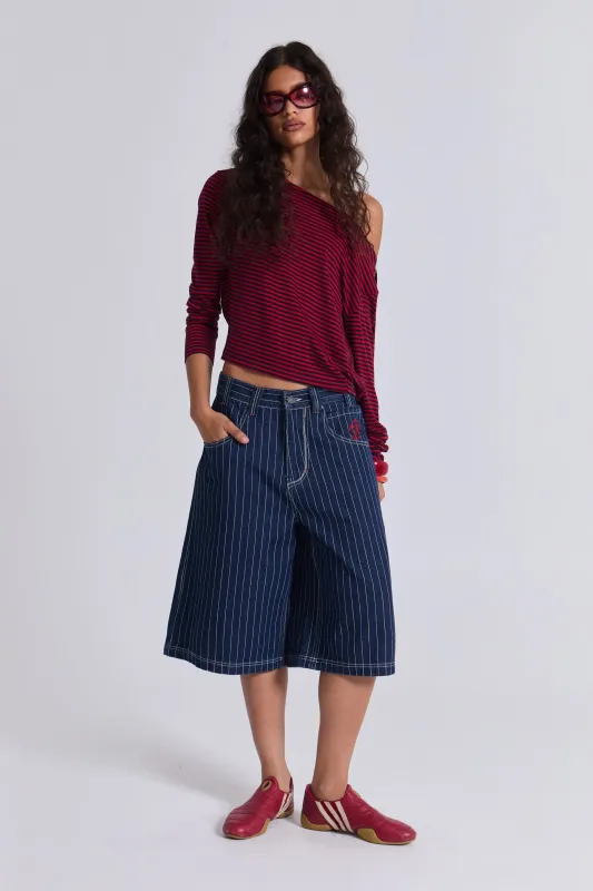 Ollie Pinstripe Jorts sold by Jaded London
