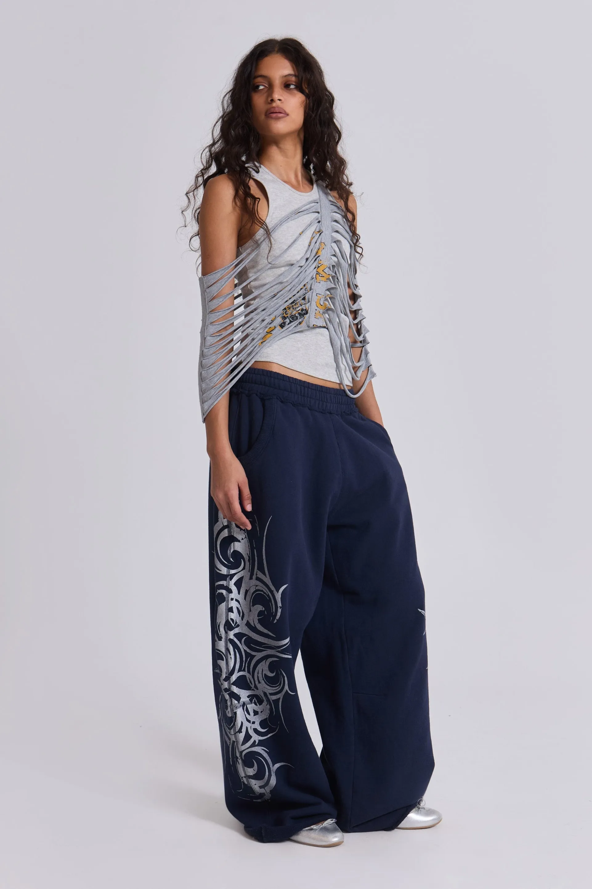 Navy Baggy Blade Joggers sold by Jaded London