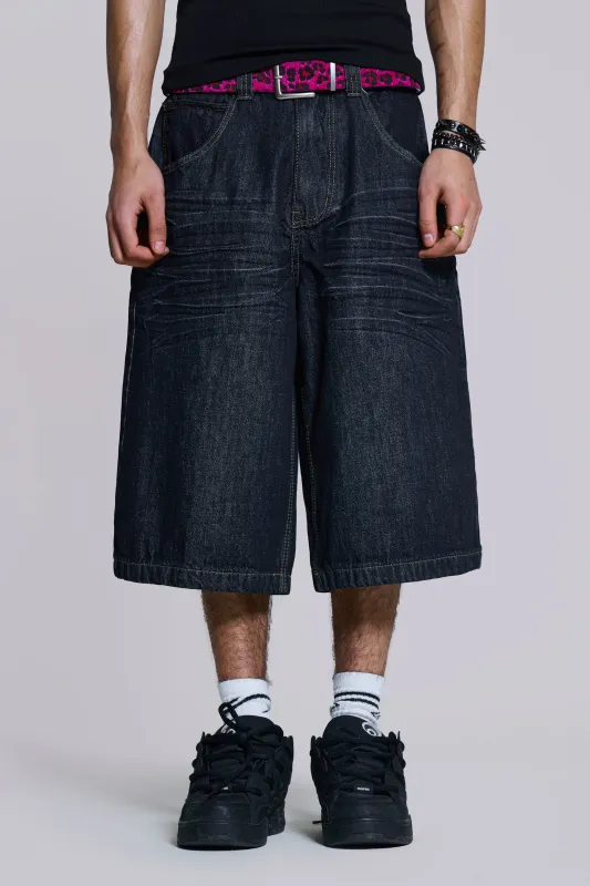 Creased Indigo Colossus Jorts sold by Jaded London