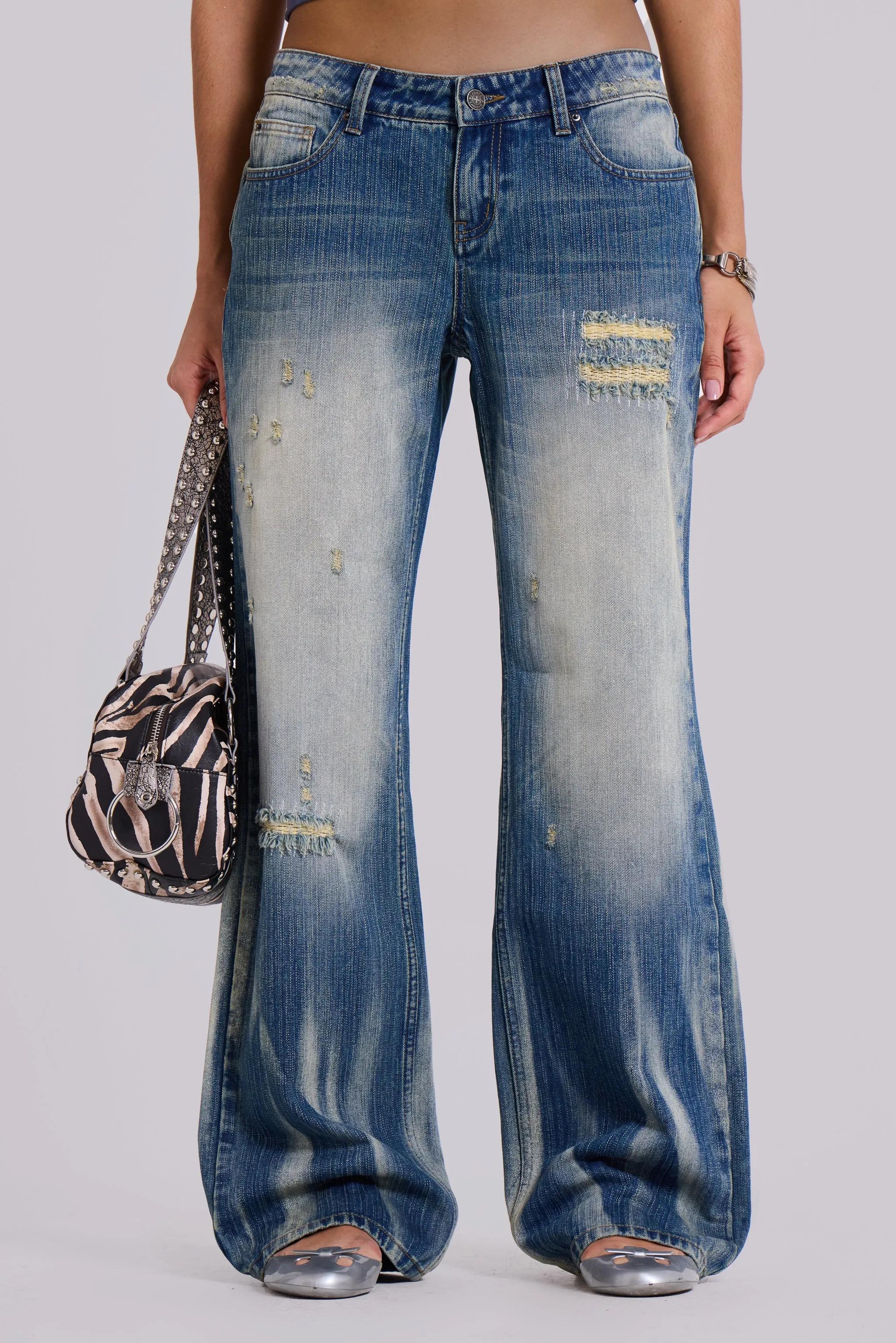Hunter Loose Straight Leg Jeans in Blue Wash sold by Jaded London