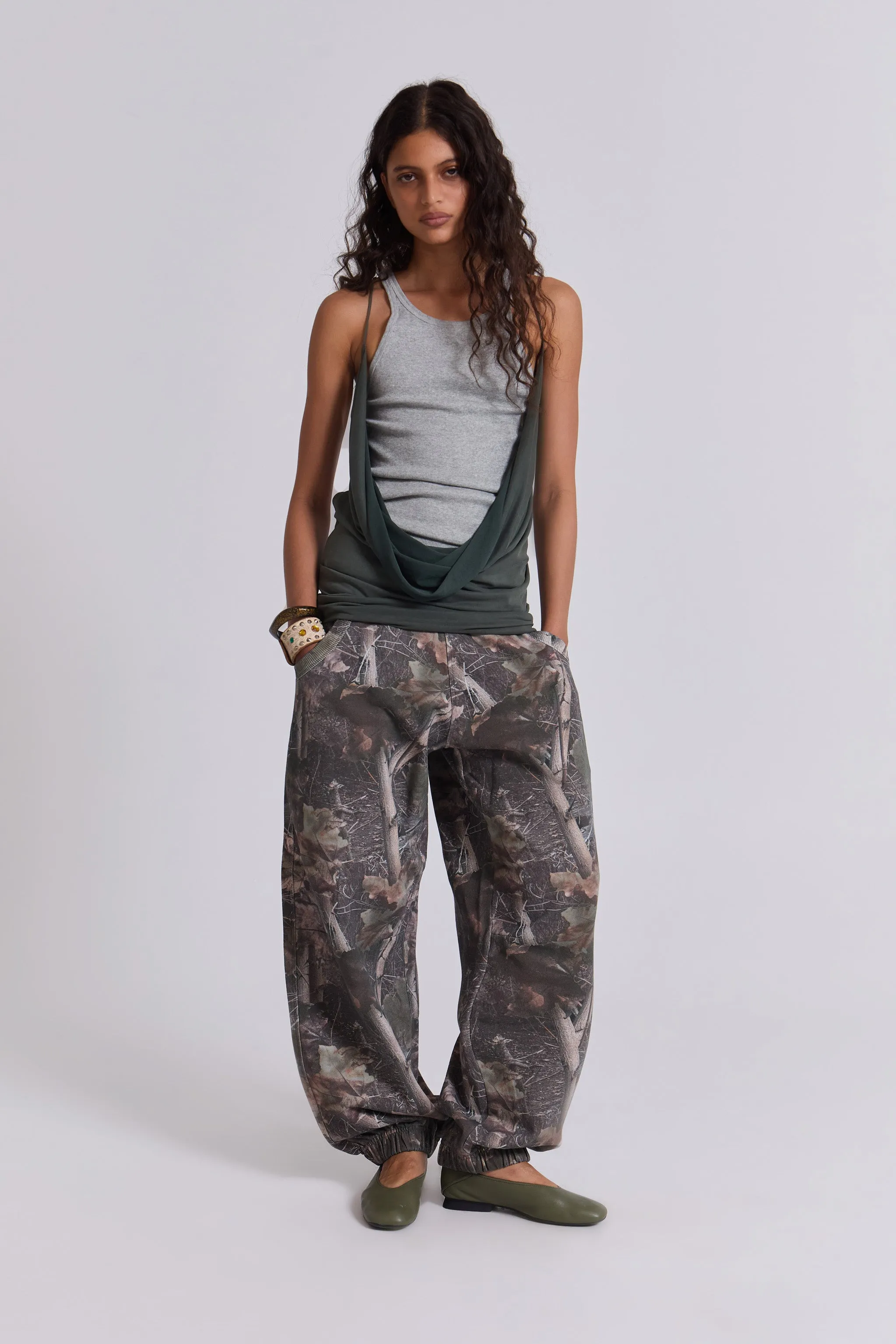 Woodland Camo Baggy Cuffed Monster Joggers sold by Jaded London