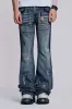 Vintage Blue Feather Drift Flared Jeans sold by Jaded London