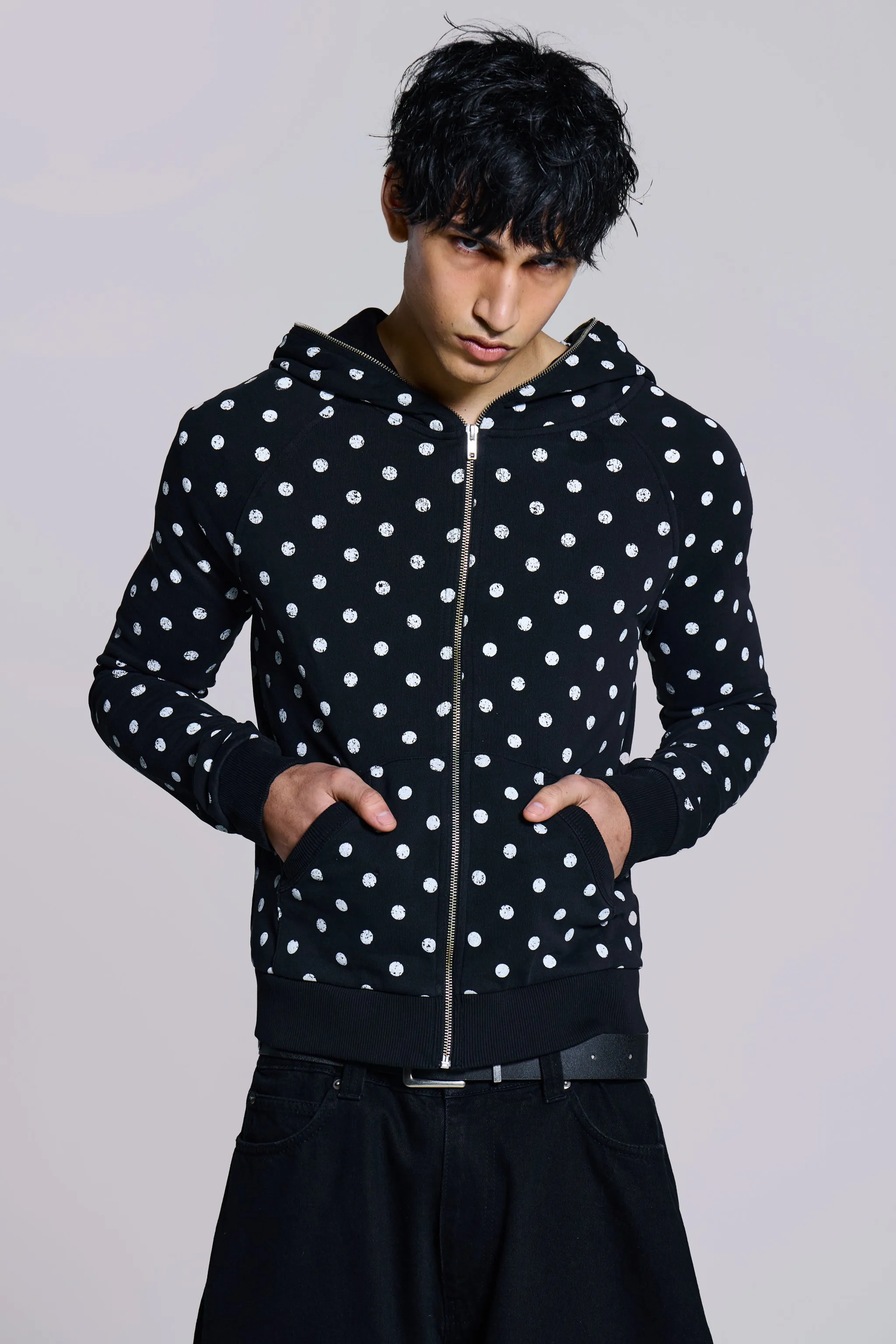 Mono Black Polkadot Hoodie sold by Jaded London