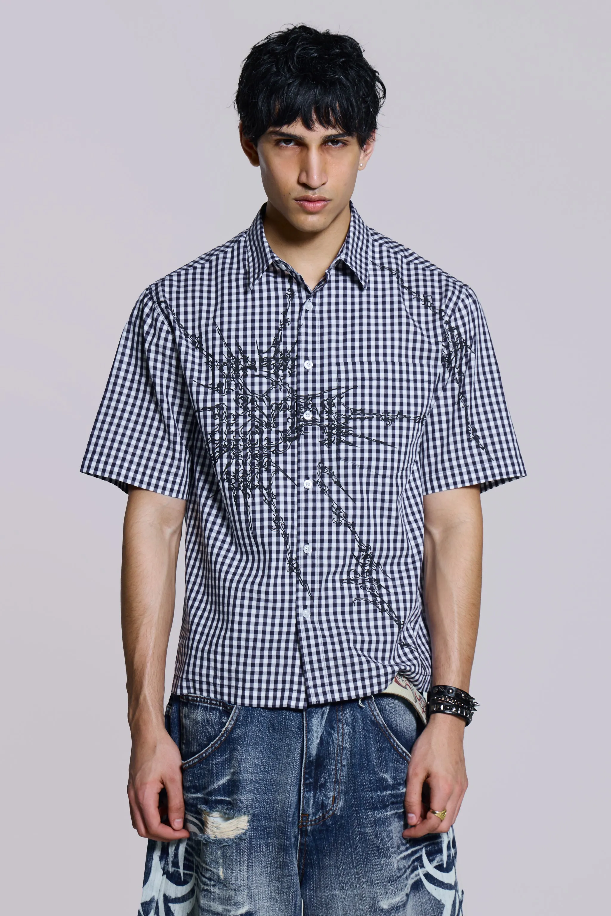 Blue Atom Checked Shirt sold by Jaded London