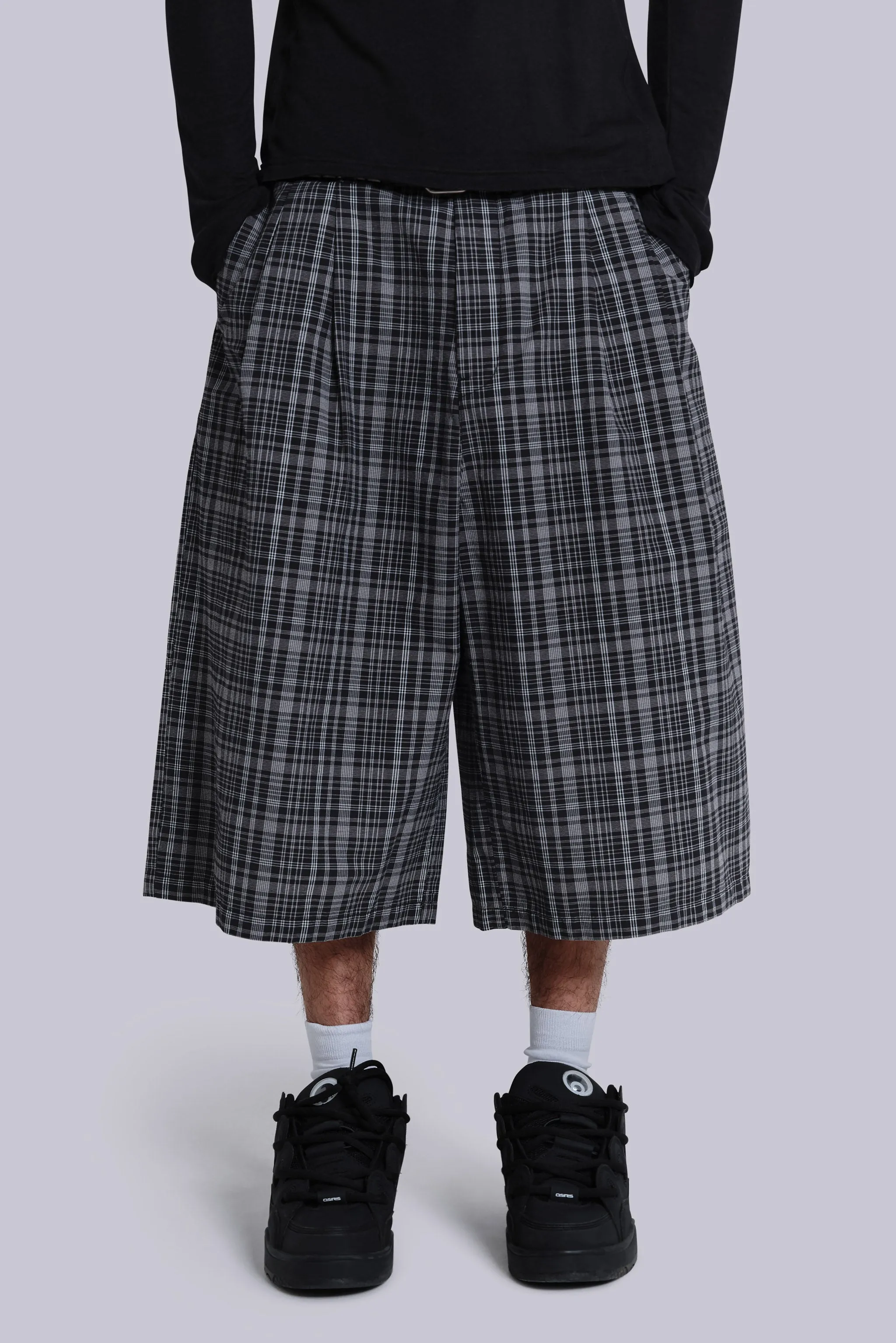 Black Check Jumbo Jorts sold by Jaded London