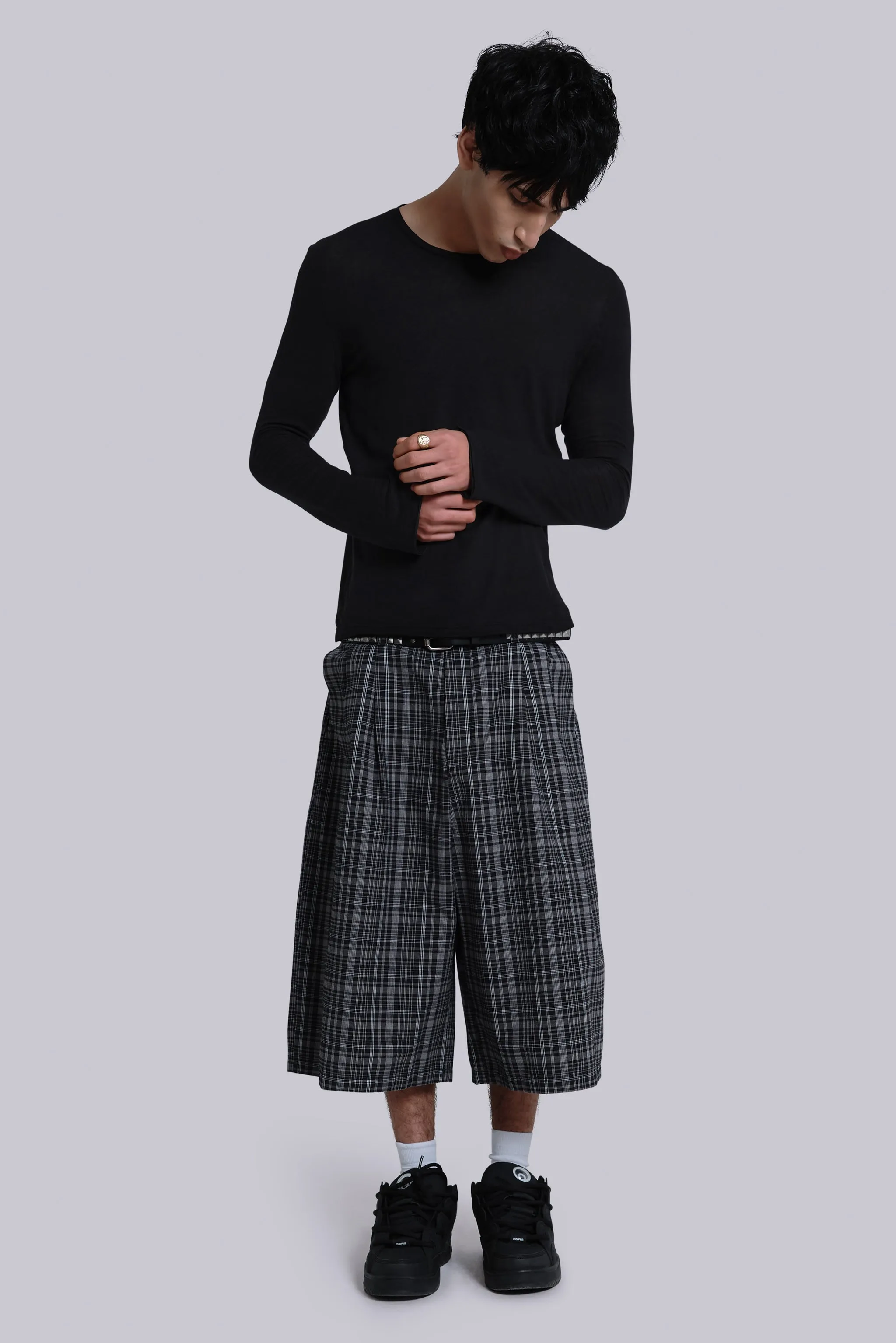 Black Check Jumbo Jorts sold by Jaded London product image thumbnail 2