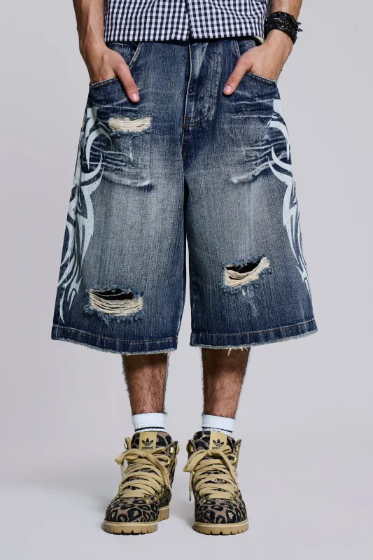 Light Wash Blade Colossus Jorts sold by Jaded London