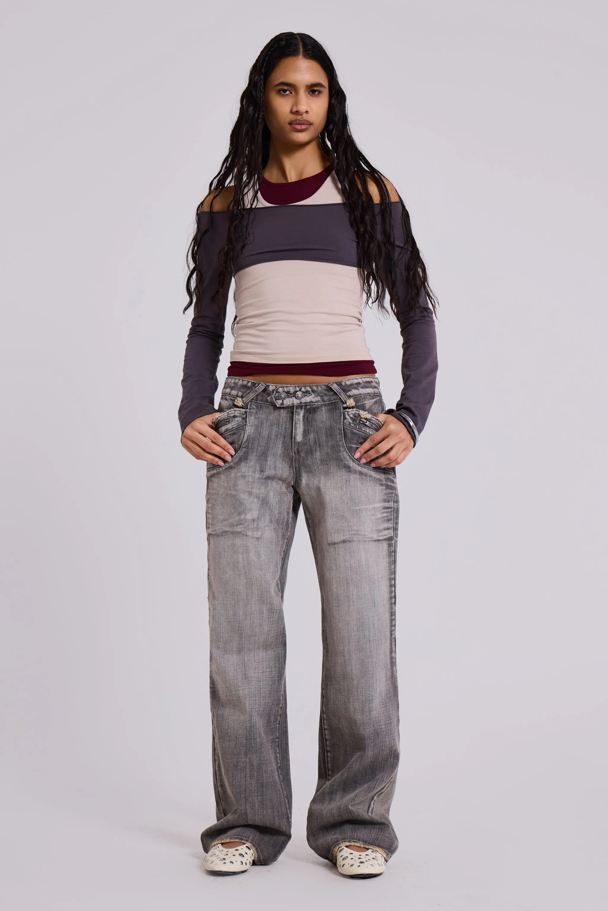 Hunter Loose Straight Leg Jeans in Grey Wash sold by Jaded London