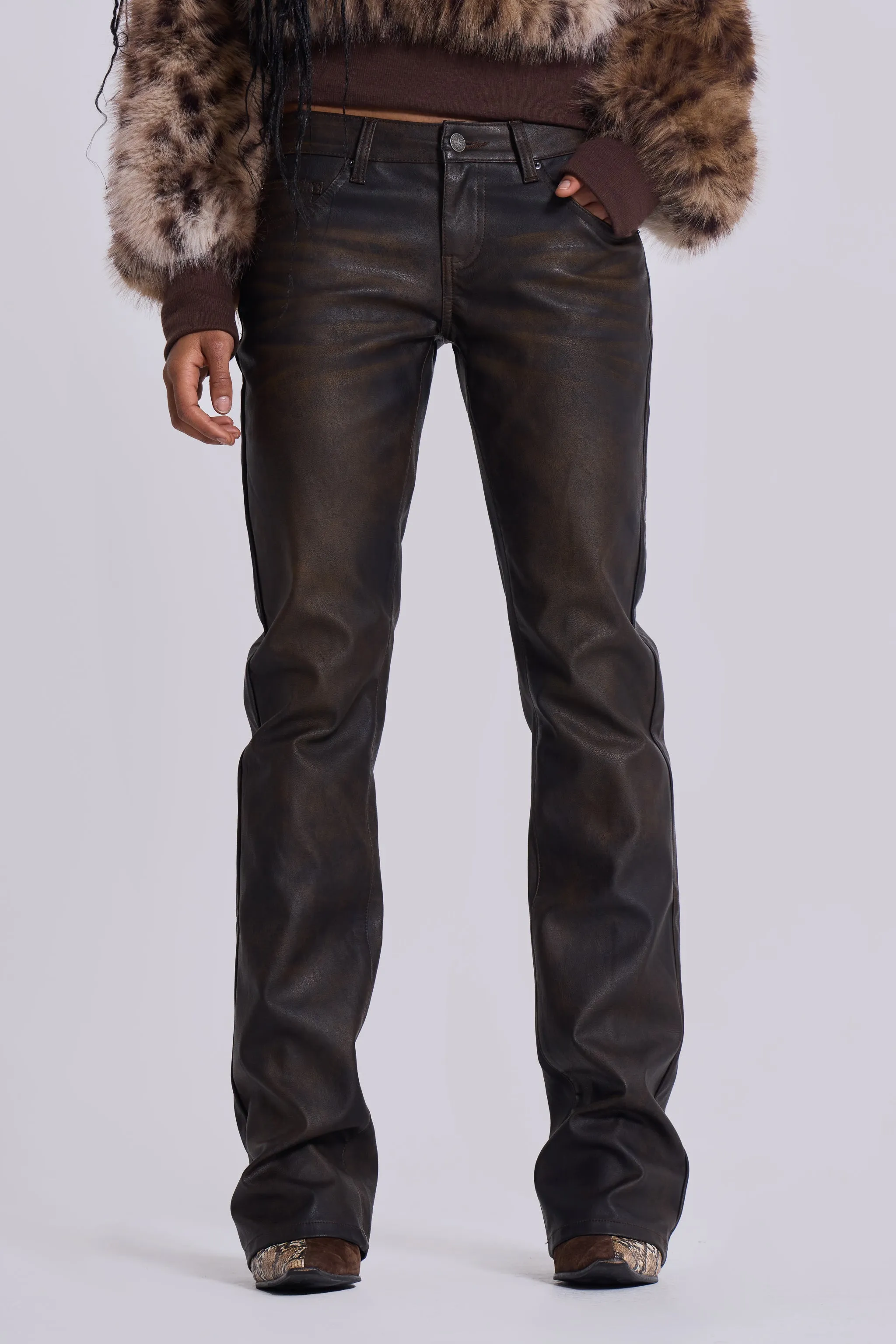 Brown Cooper PU Bootcut Jeans sold by Jaded London product image thumbnail 3