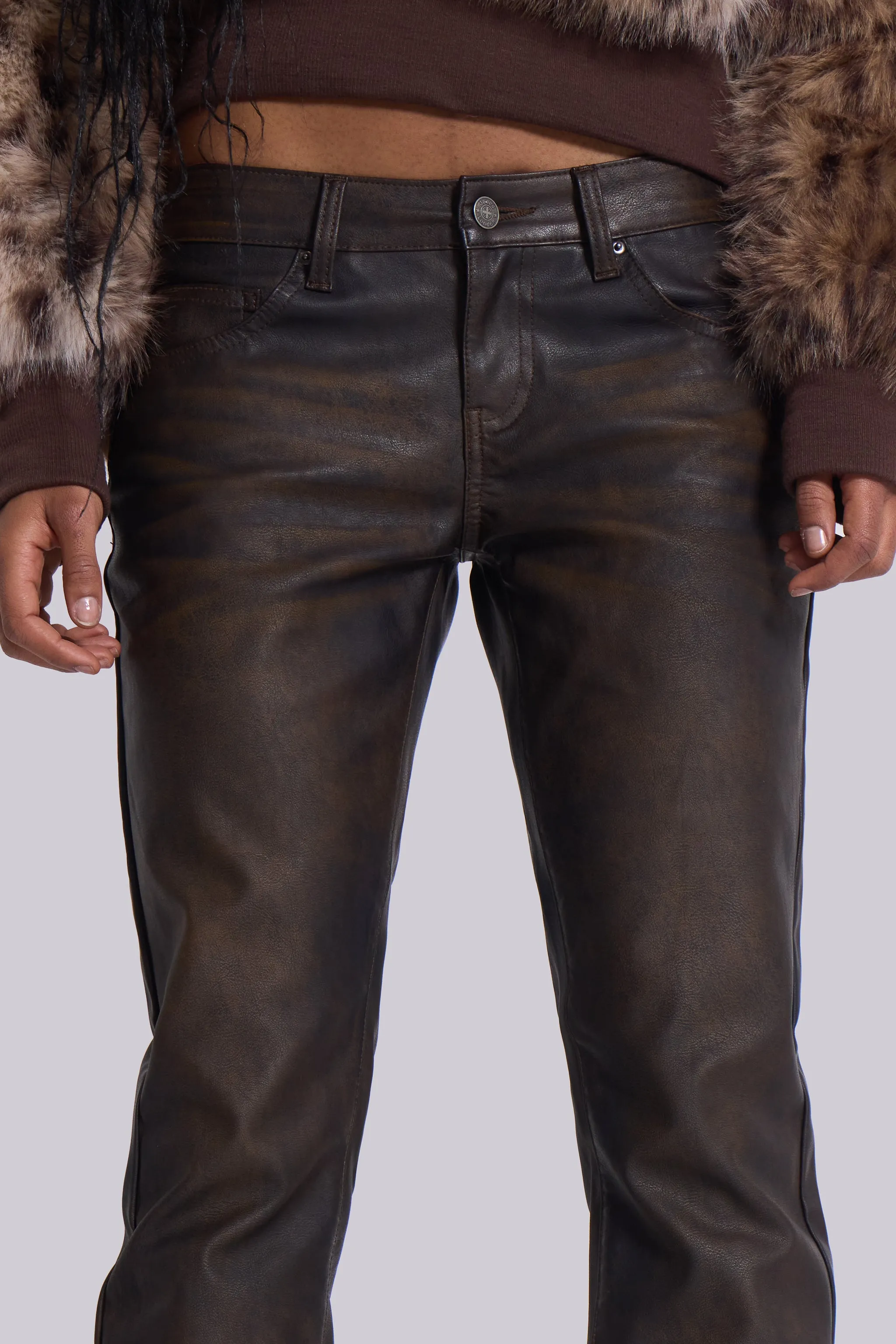 Brown Cooper PU Bootcut Jeans sold by Jaded London product image thumbnail 4