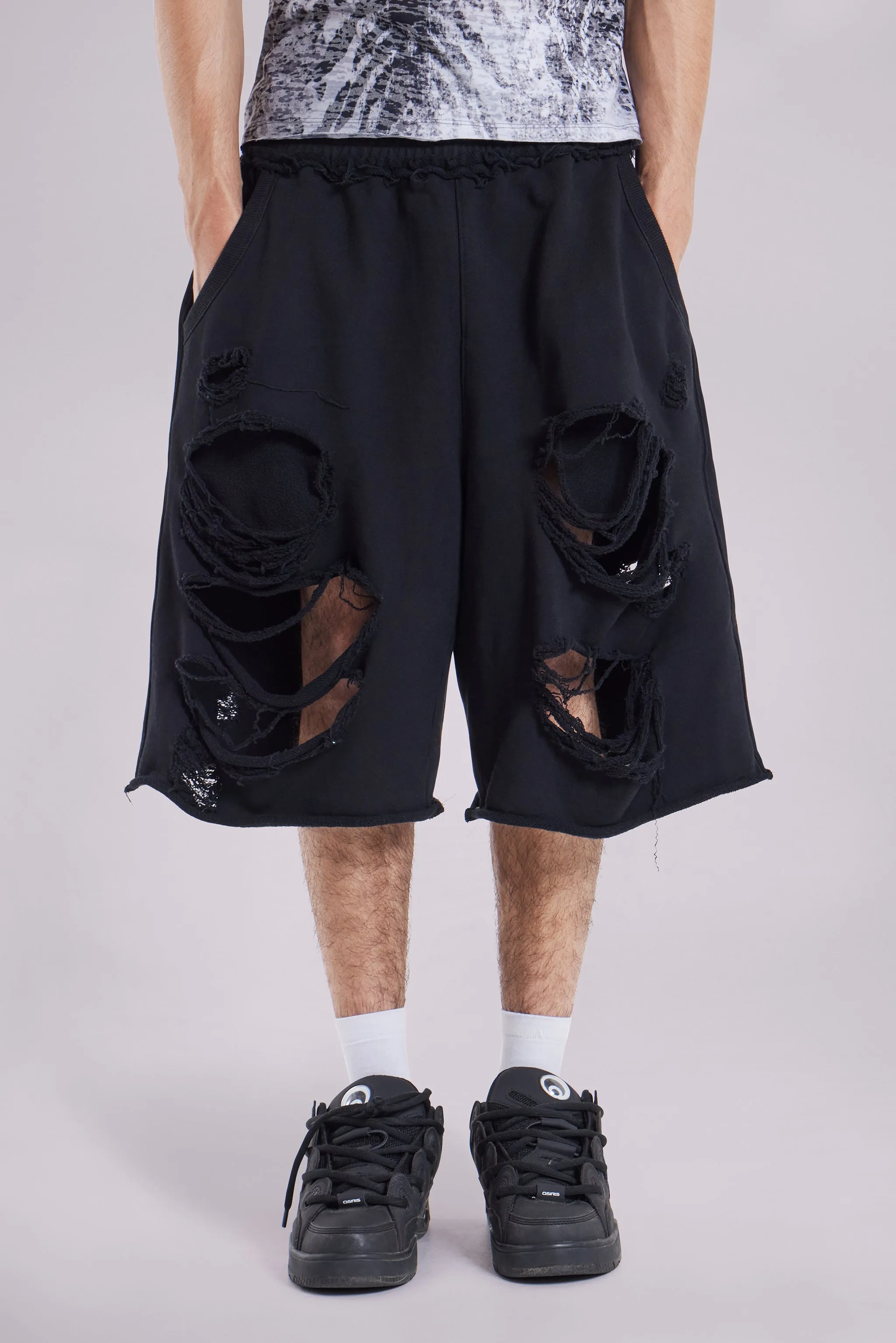 Black Distressed Monster Shorts sold by Jaded London