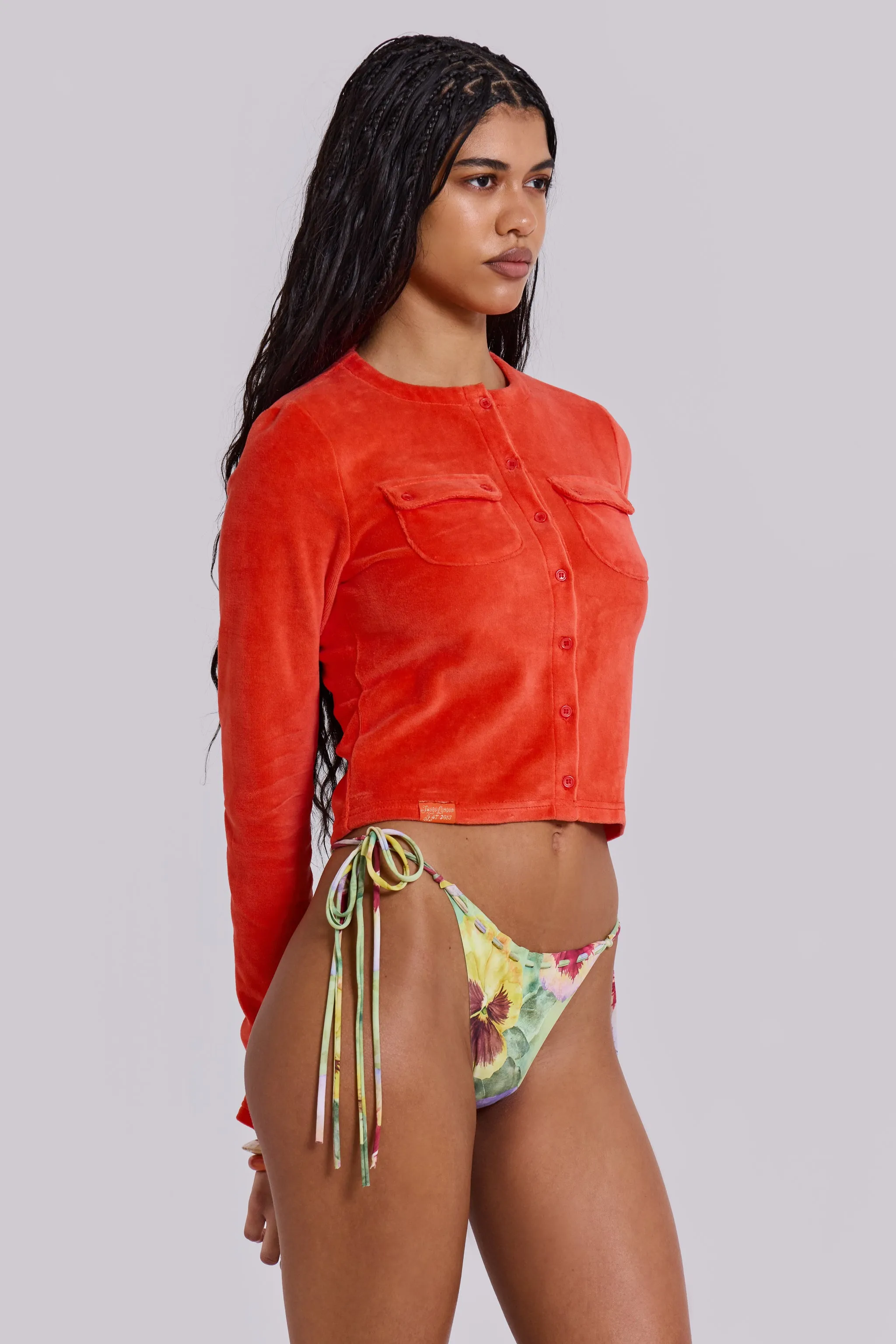 Tangerine Velour Cardigan sold by Jaded London