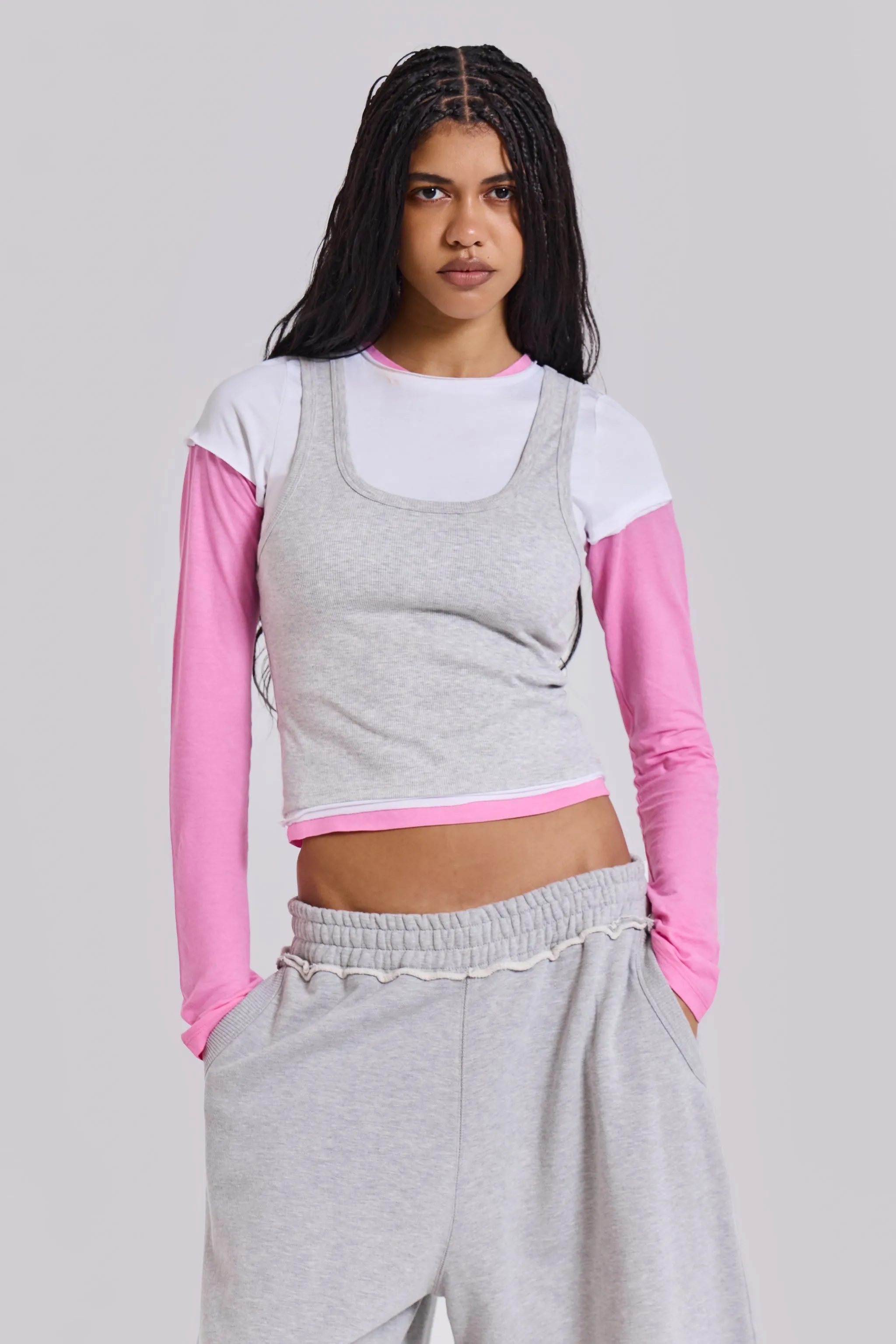 Lexie Triple Layer Long Sleeve Top in Grey Marl sold by Jaded London