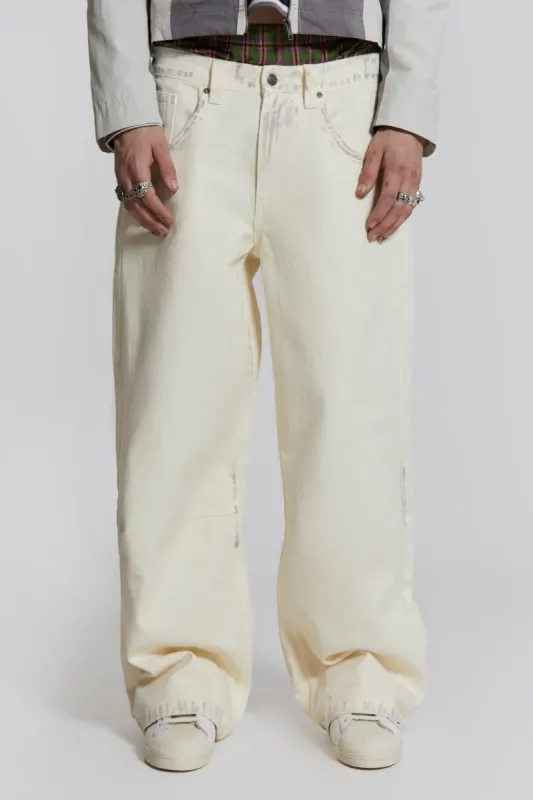 Dirty White Colossus Baggy Jeans sold by Jaded London