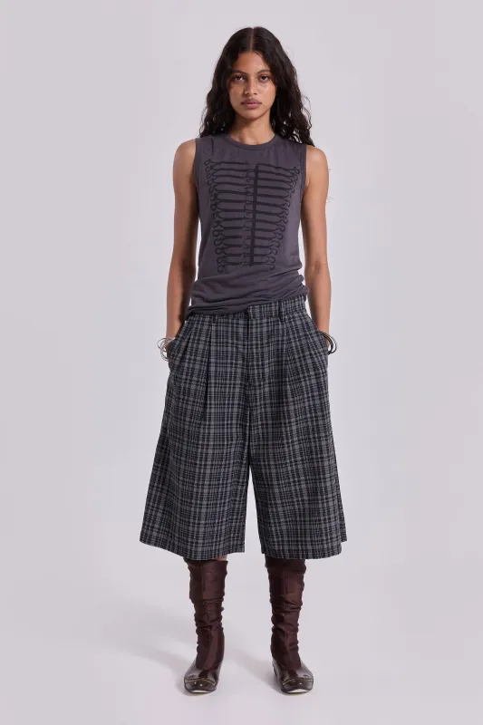 Black Check Jumbo Jorts made by Jaded London