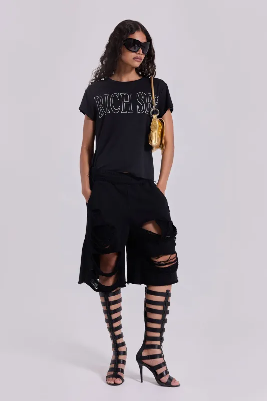 Black Distressed Monster Shorts sold by Jaded London