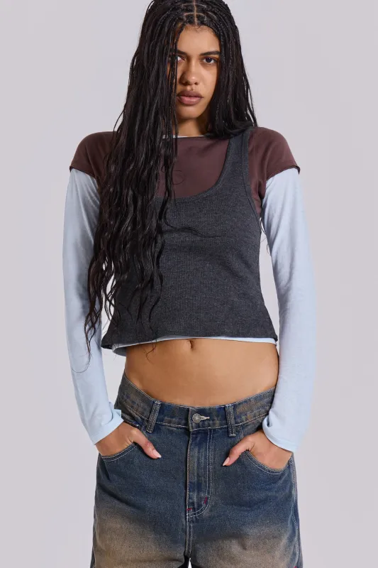 Lexie Triple Layer Long Sleeve Top in Grey sold by Jaded London