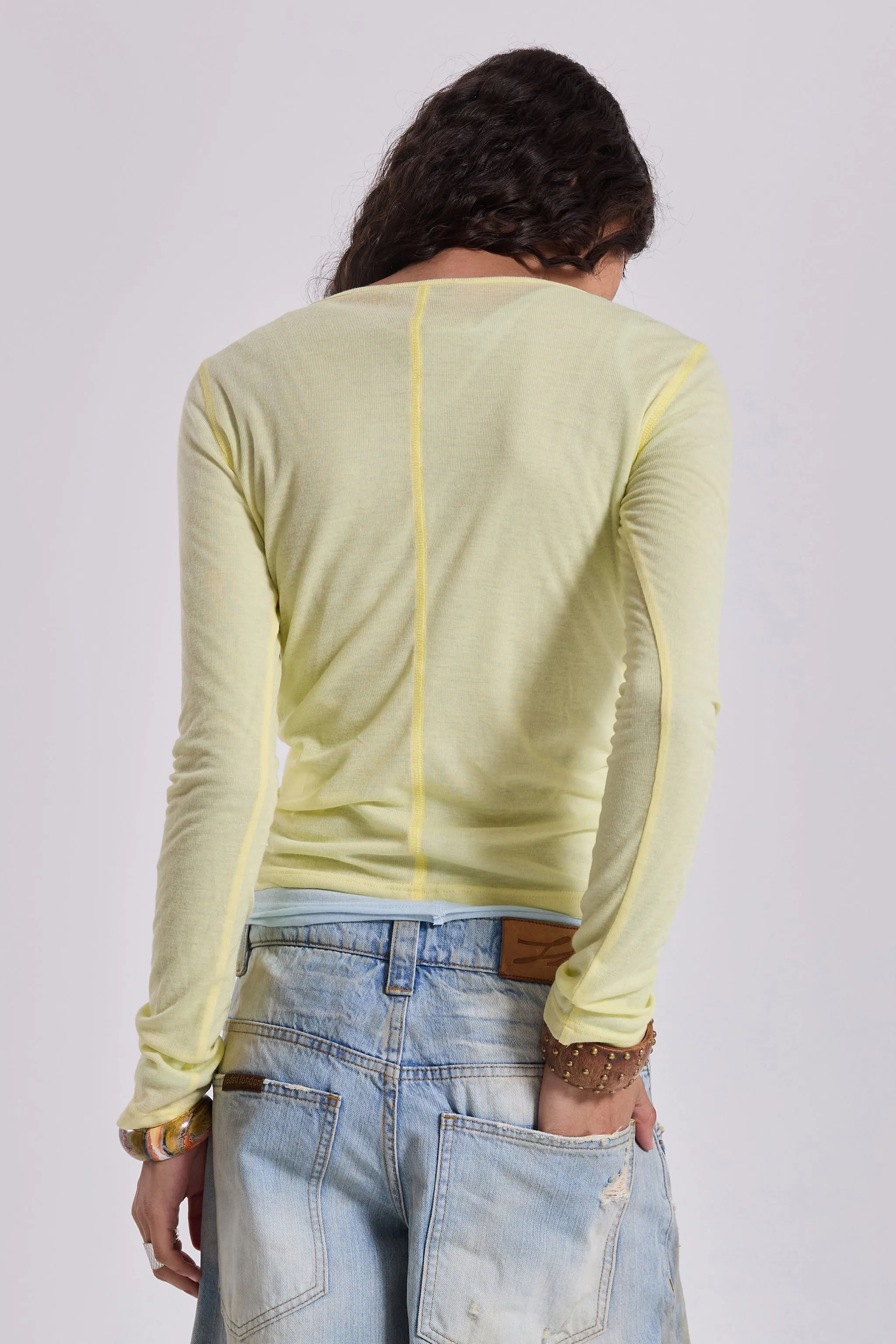 Sheer Henley Top in Buttercup sold by Jaded London product image thumbnail 2