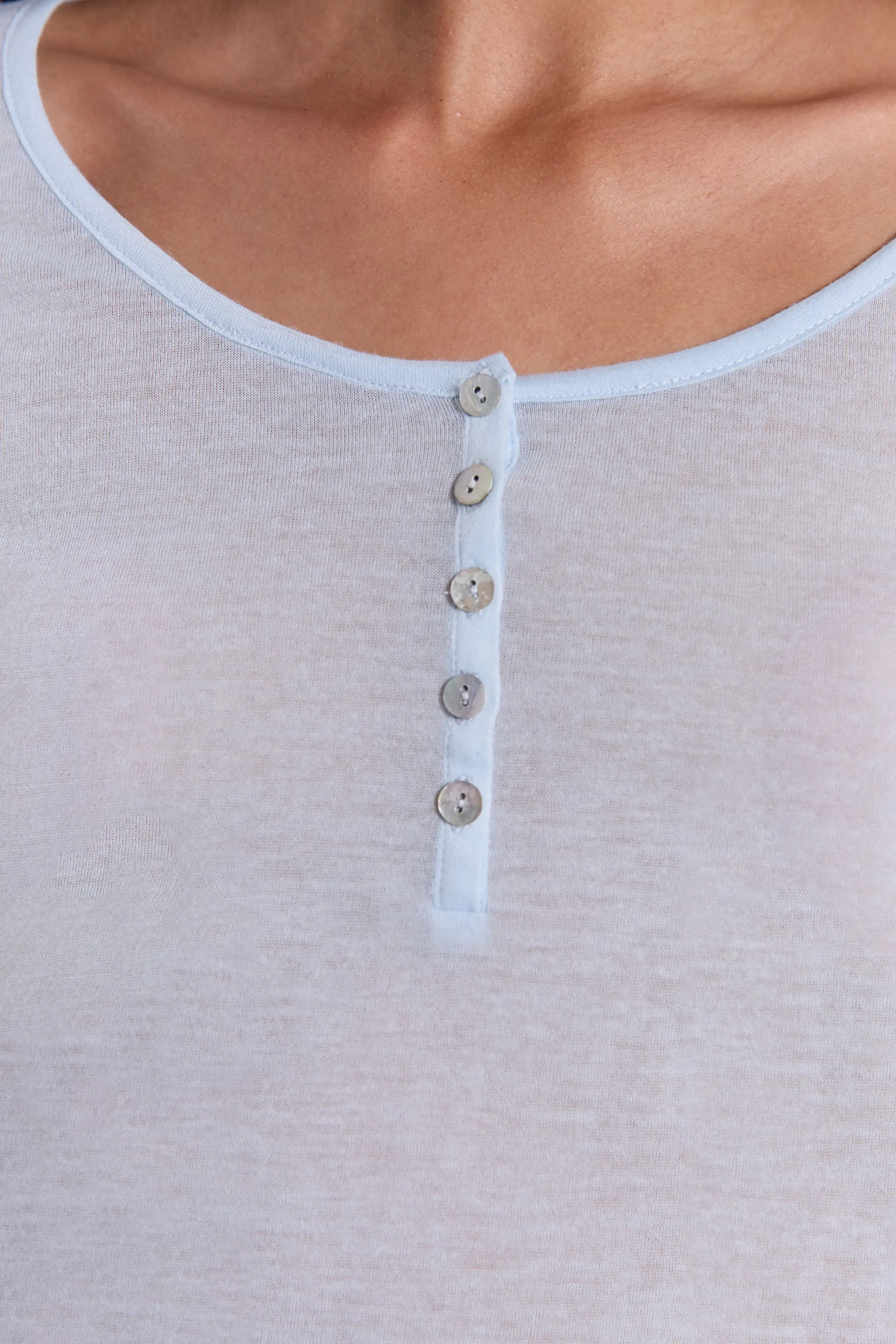 Sheer Henley Top In Sky sold by Jaded London product image thumbnail 3