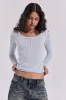 Sheer Henley Top In Sky sold by Jaded London