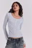 Sheer Henley Top In Sky sold by Jaded London