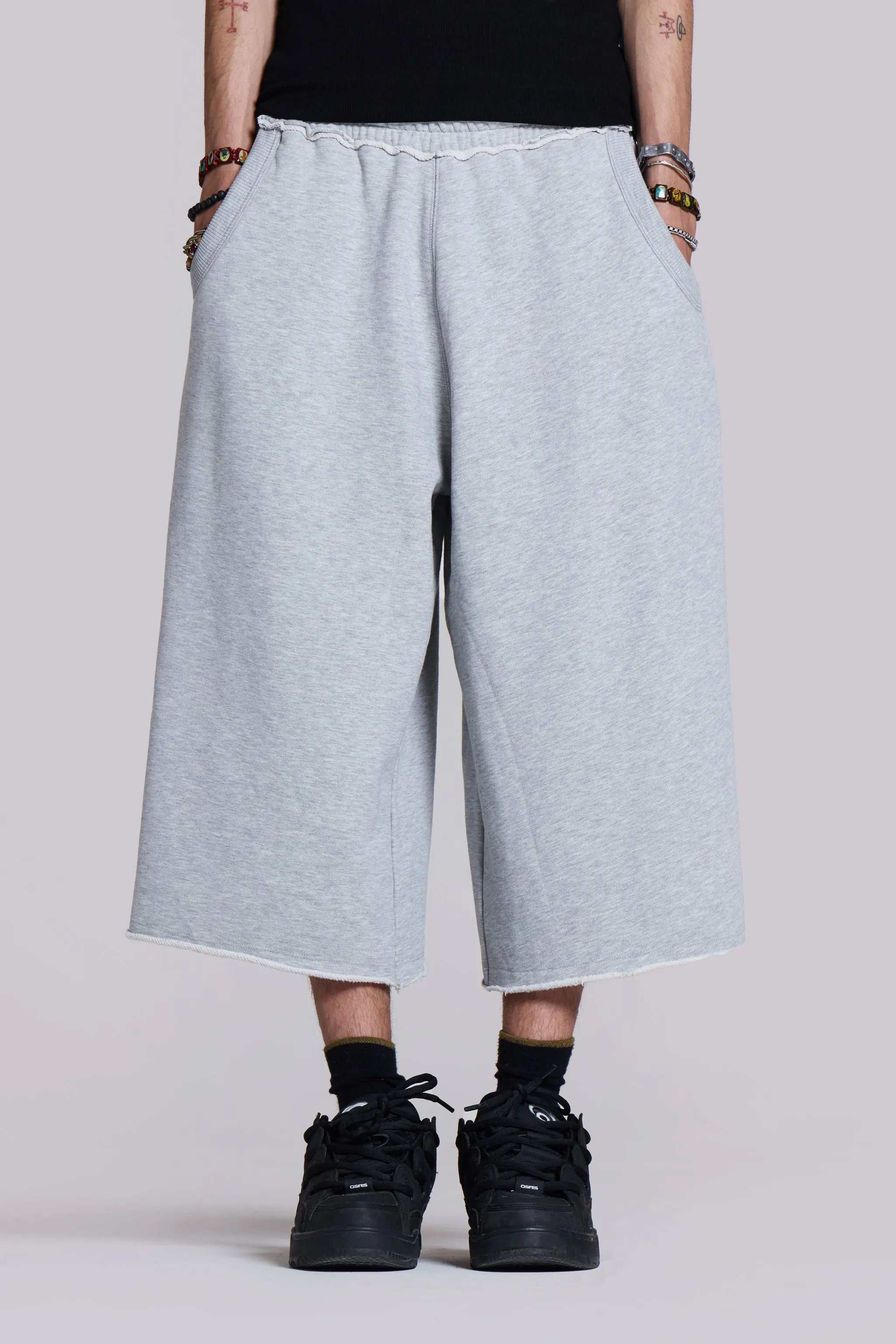 Monster 3/4 Grey Marl Shorts sold by Jaded London