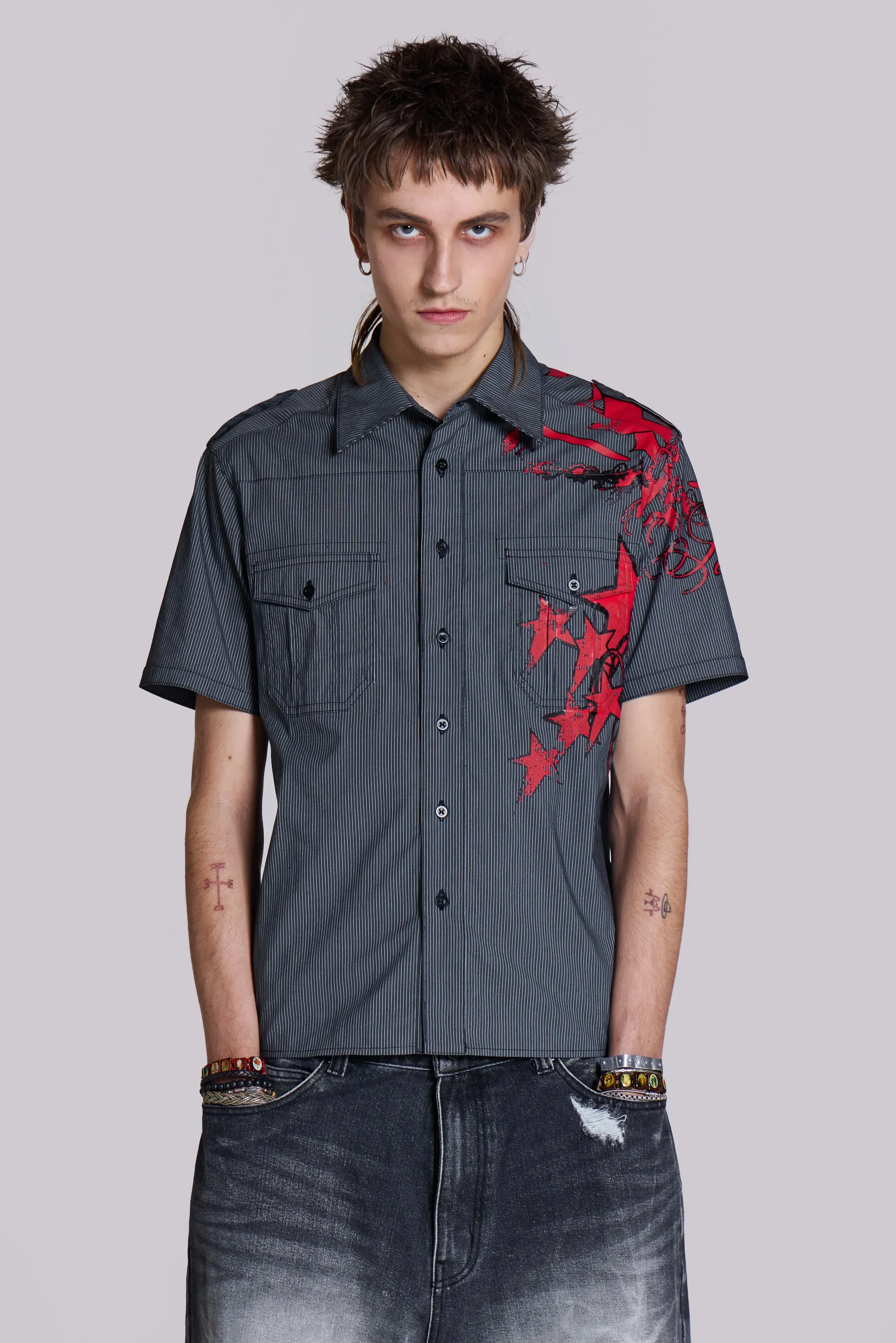 Script Pinstripe Shirt sold by Jaded London