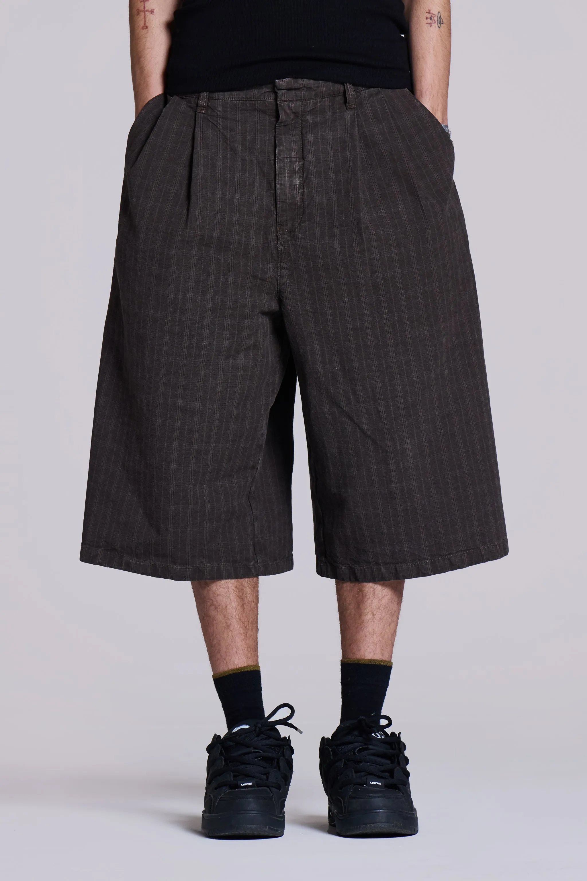 Brown Check Jumbo Jorts sold by Jaded London