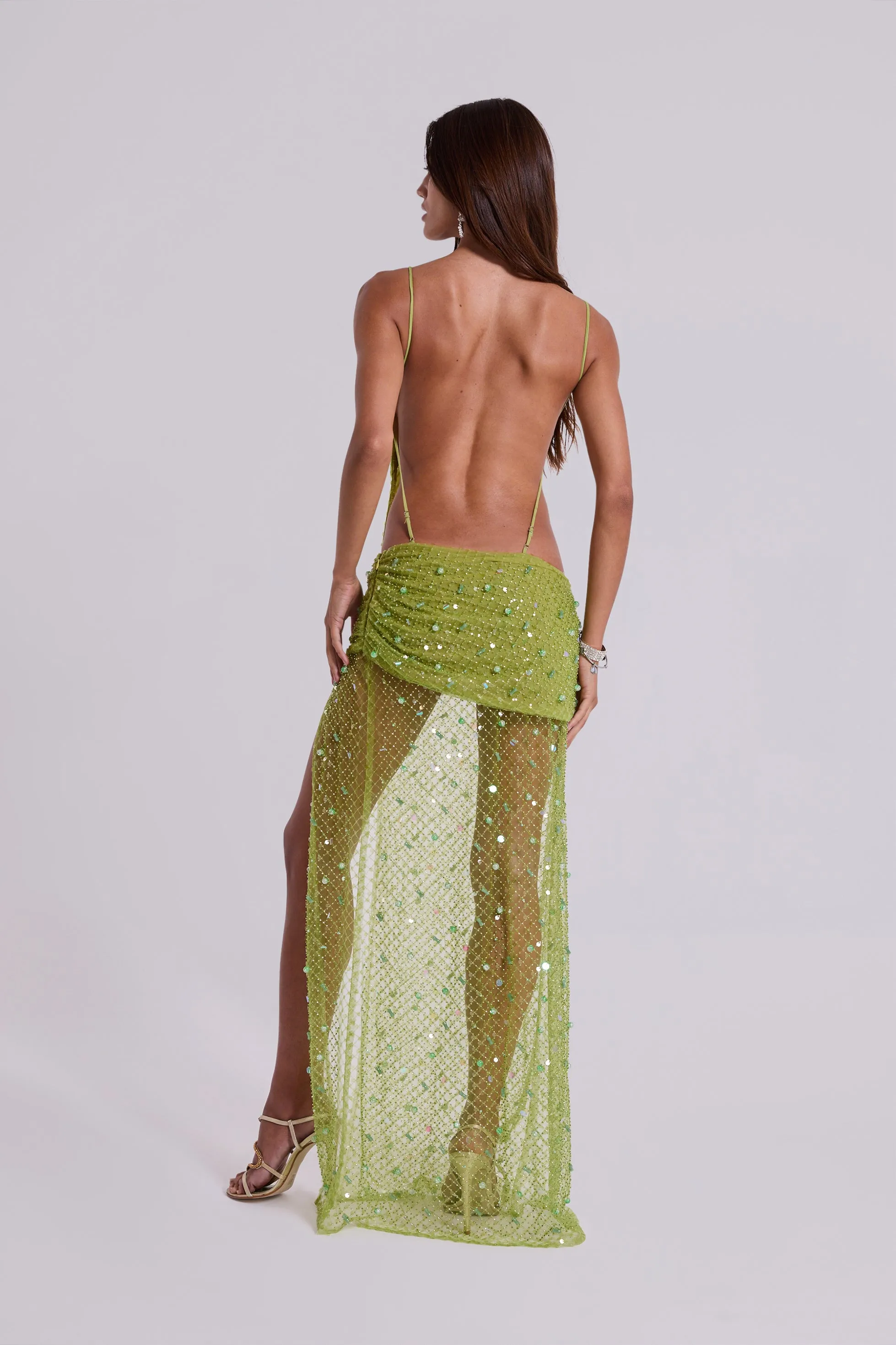 Stellar Asymmetric Hand Beaded Maxi Dress in Lime sold by Jaded London product image thumbnail 3