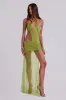 Stellar Asymmetric Hand Beaded Maxi Dress in Lime sold by Jaded London