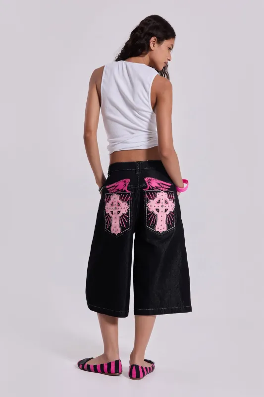 Pink Sapphire Cross Colossus Jorts sold by Jaded London